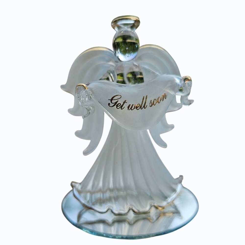 LaVori Originals Elegant Glass and 22 KT Gold "Get Well Soon" Angel Figurine